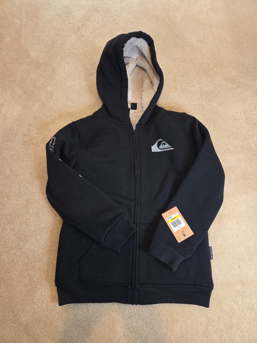 Quiksilver Black Sherpa Lined Hoodie Youth Boys Size Medium NWT